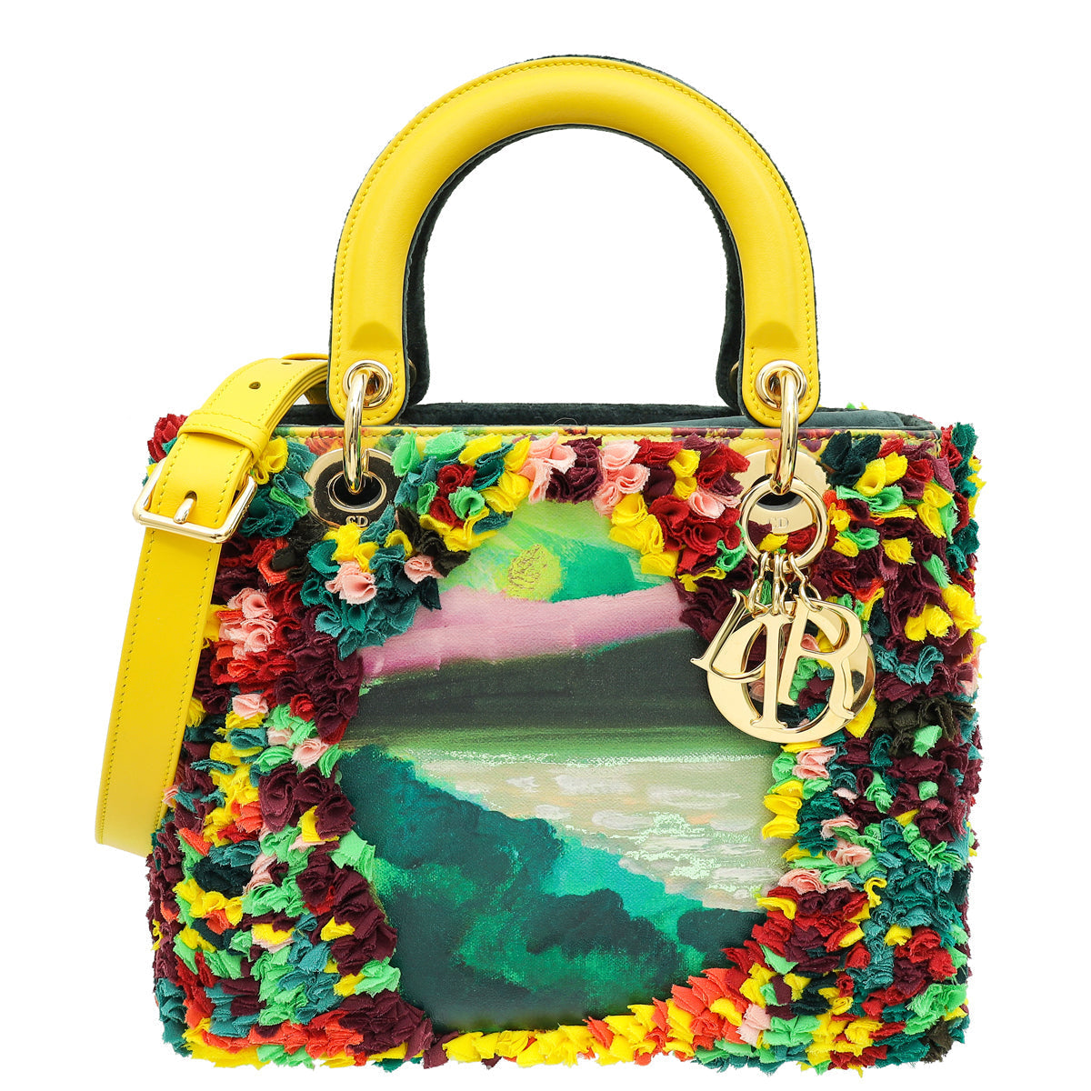 Christian Dior Yellow Multicolor L E Shara Hughes Lady Dior Medium Bag