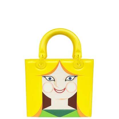 Christian Dior Yellow Multicolor Art Ltd Ed Leonhard Hurzlmeier Lady Dior Medium Bag