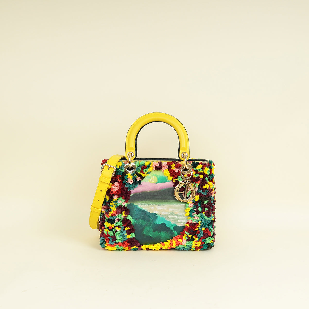 Christian Dior Yellow Multicolor L E Shara Hughes Lady Dior Medium Bag Yellow