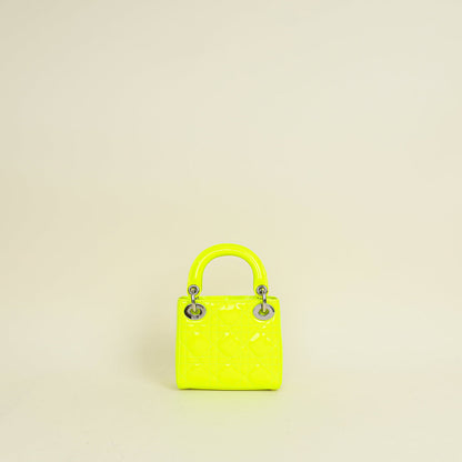 Christian Dior Neon Green Lady Dior Micro With Embroidered Patch Bag