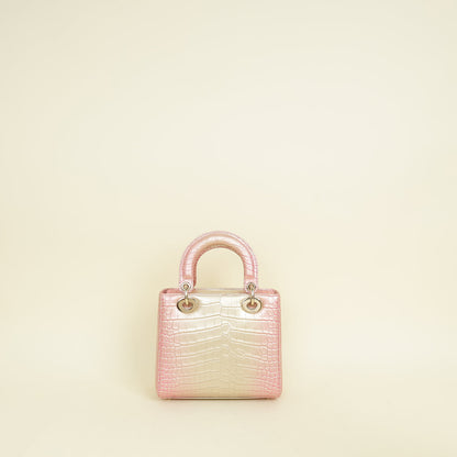 Christian Dior Bicolor Metallic Lady Dior Alligator Small Bag