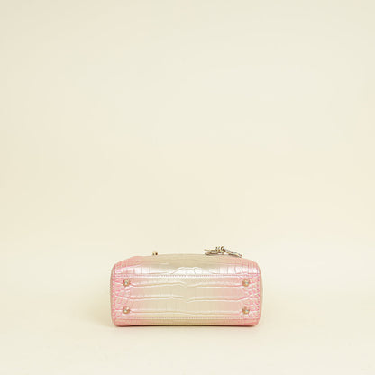 Christian Dior Bicolor Metallic Lady Dior Alligator Small Bag