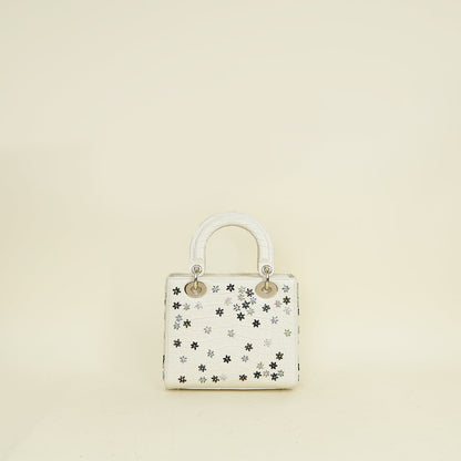 Christian Dior White Lady Dior Matte Alligator Flower Crystal Beads Small Bag