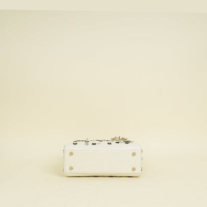 Christian Dior White Lady Dior Matte Alligator Flower Crystal Beads Small Bag