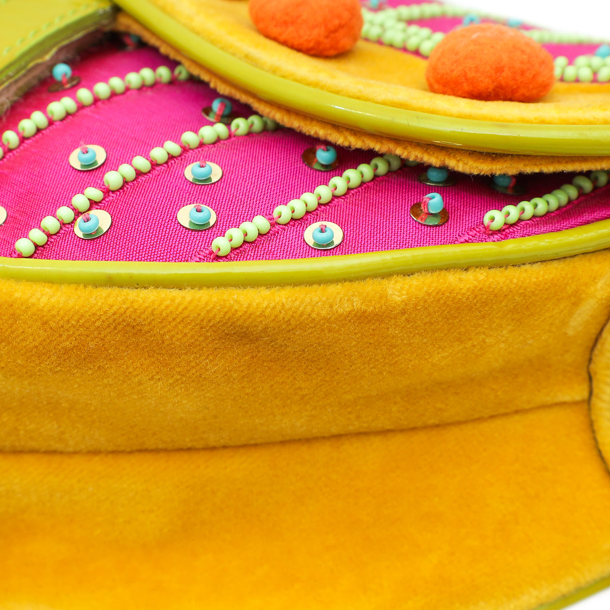 Christian Dior Multicolor L E Pom Pom Embellished Saddle Medium Bag