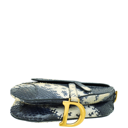 Christian Dior Navy Blue Python Saddle Medium Bag