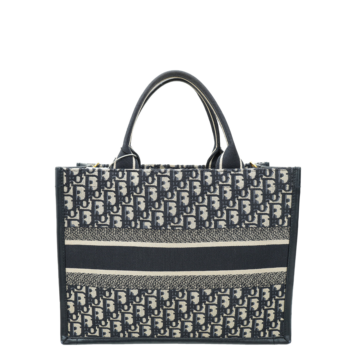 Christian Dior Blue Oblique Embroidery And Calfskin Book Tote Medium Bag