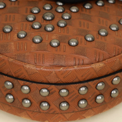 Christian Dior Brown Cannage Embossed Studded D-Fence Saddle Bag
