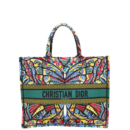 Christian Dior Multicolor Book Tote Butterfly Embroidered Large Bag