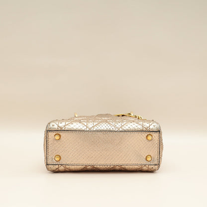 Christian Dior Metallic Rose Gold Python Lady Dior Cannage Supple Mini Bag