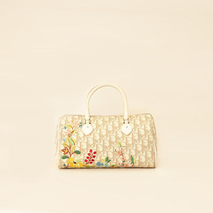 Christian Dior Beige Oblique Floral Boston Bag