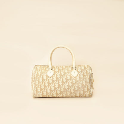 Christian Dior Beige Oblique Floral Boston Bag