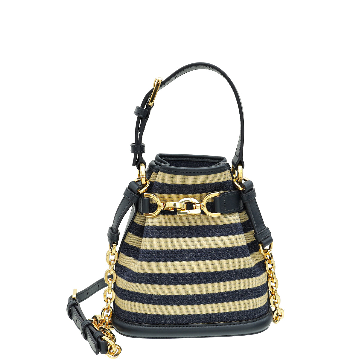 Christian Dior Bicolor Raffia C'Est Chain Small Bucket Bag