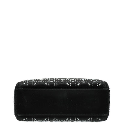 Christian Dior Black Lady Dior Cannage Satin Strass Mini Bag