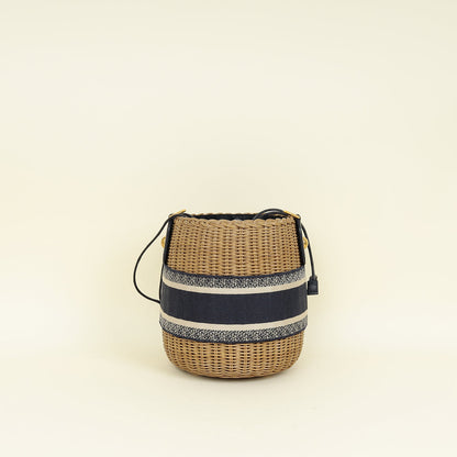 Christian Dior Navy Blue Oblique Wicker Bucket Bag