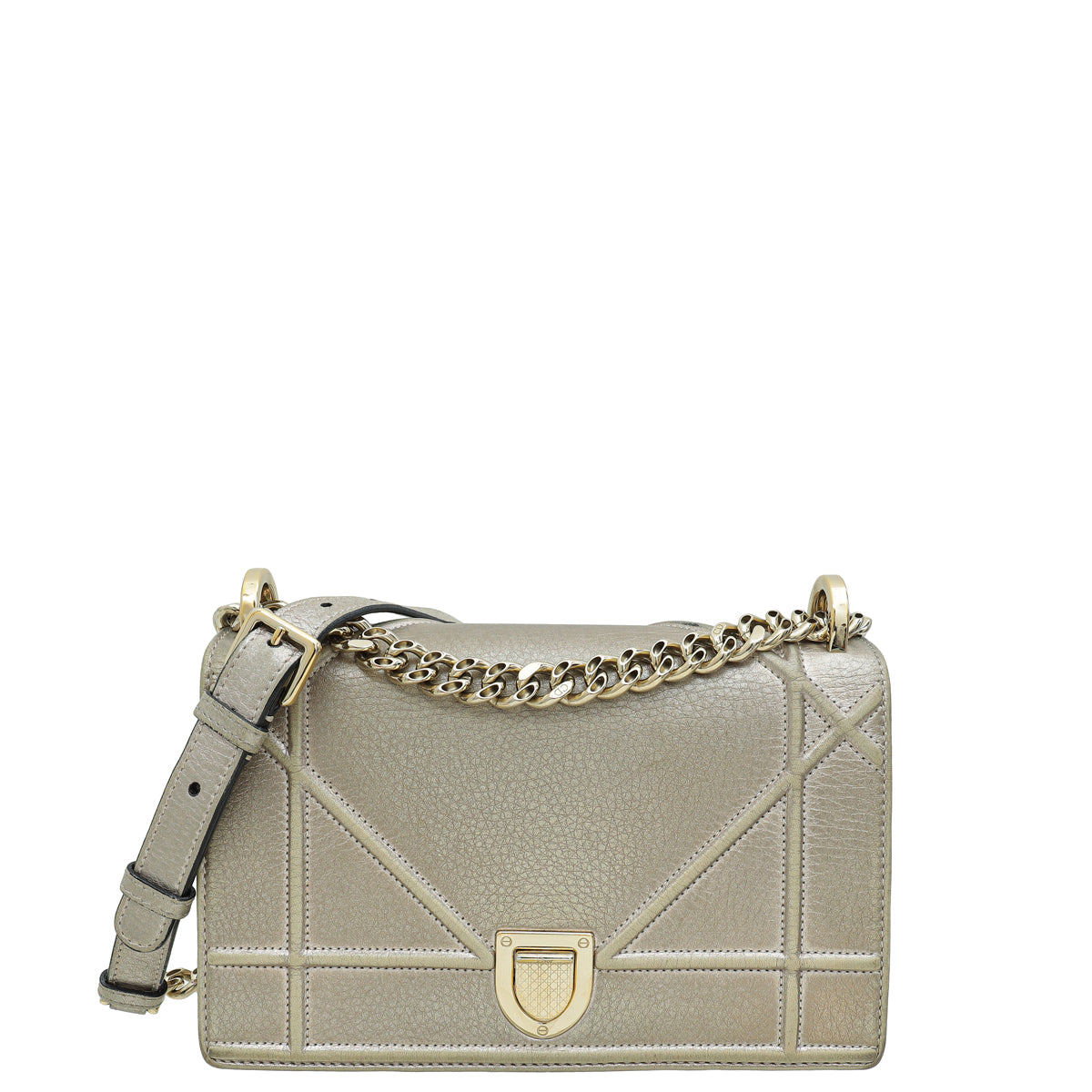 Christian Dior Metallic Champaign Diorama Shoulder Bag
