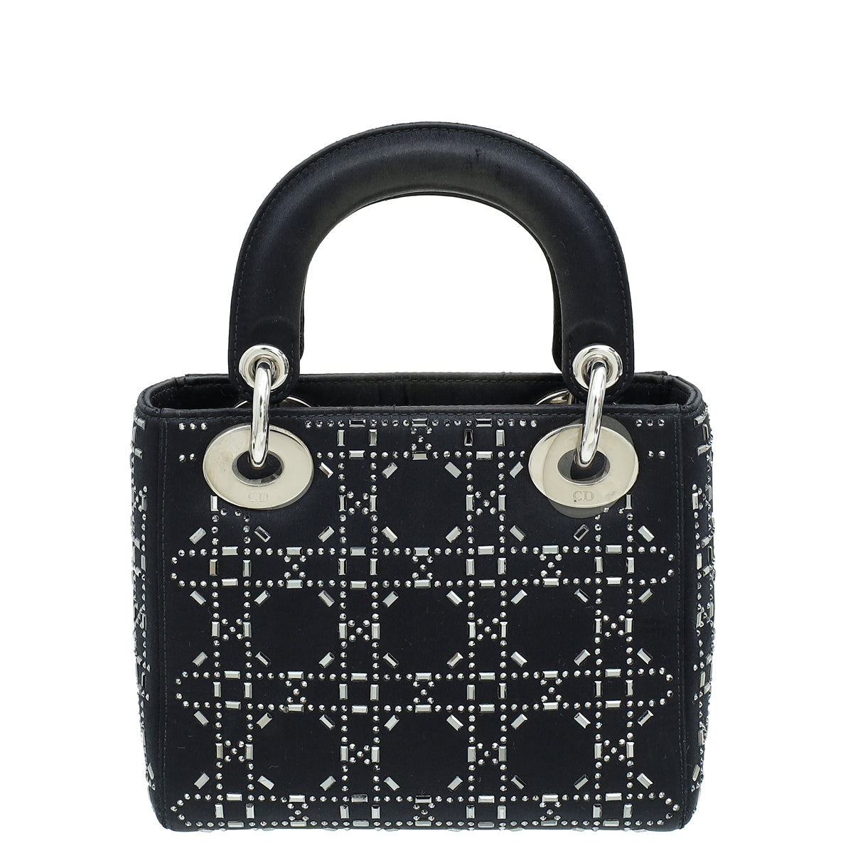 Christian Dior Black Cannage Satin Lady Dior Mini Strass Bag