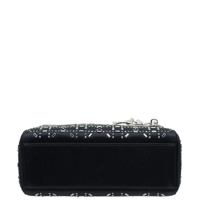Christian Dior Black Cannage Satin Lady Dior Mini Strass Bag