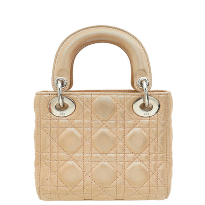 Christian Dior Metallic Nude Lady Dior Mini Shimmering Chain Bag