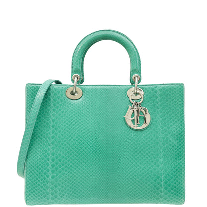 Christian Dior Green Snakeskin Lady Dior Large Bag