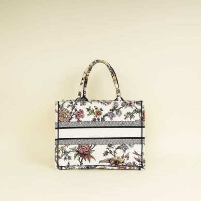 Christian Dior White Multicolor Jardin Botanique Embroidery Book Tote Medium Bag