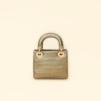 Christian Dior Metallic Olive Lady Dior Alligator Mini Chain Bag