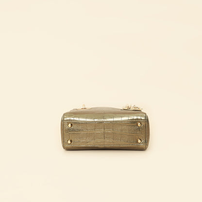 Christian Dior Metallic Olive Lady Dior Alligator Mini Chain Bag