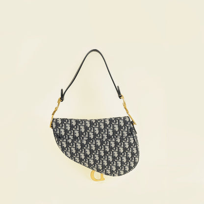 Christian Dior Navy Oblique Saddle Medium Bag