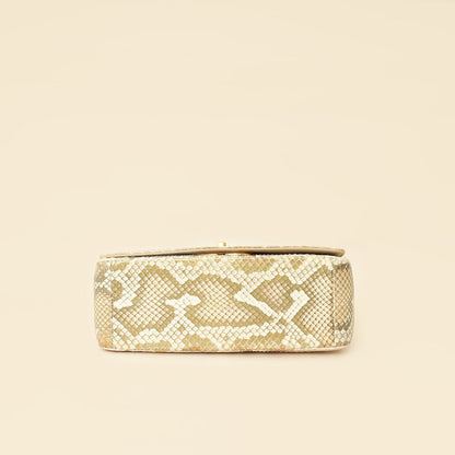 Christian Dior Metallic Golden Beige Python Caro Flap Medium Shoulder Bag