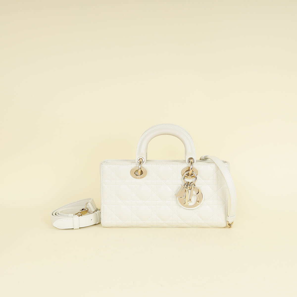 Christian Dior Latte White Lady D-Joy Cannage Medium Bag