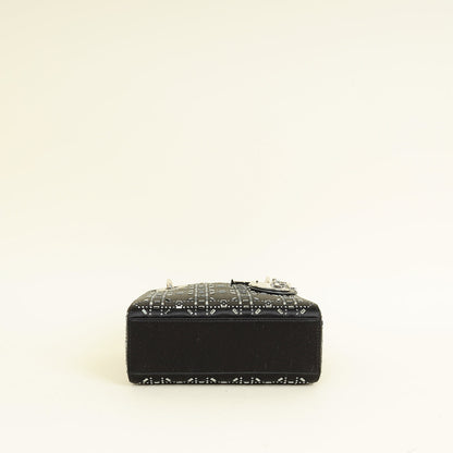 Christian Dior Black Satin Strass Cannage Mini Lady Dior Bag