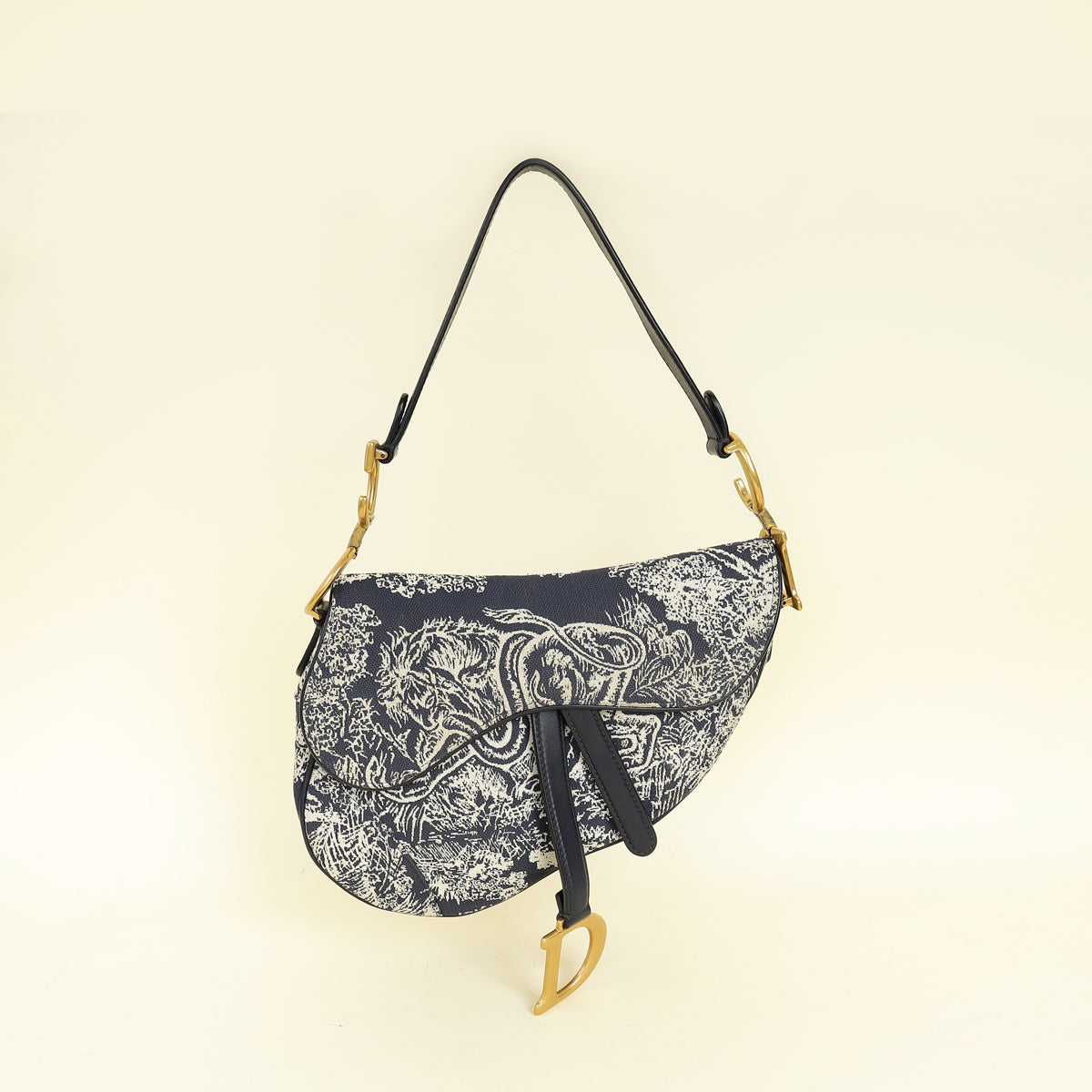 Christian Dior Navy Blue Toile De Jouy Saddle Medium Bag