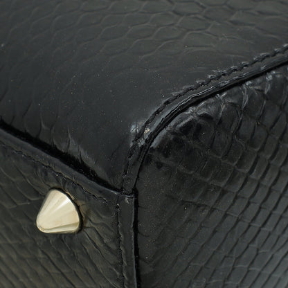 Christian Dior Black Shiny Snakeskin Lady Dior Small Bag