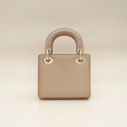 Christian Dior Metallic Beige Embossed Lizard Lady Dior Mini Bag
