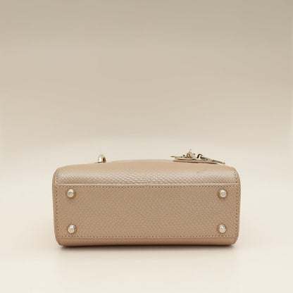 Christian Dior Metallic Beige Embossed Lizard Lady Dior Mini Bag