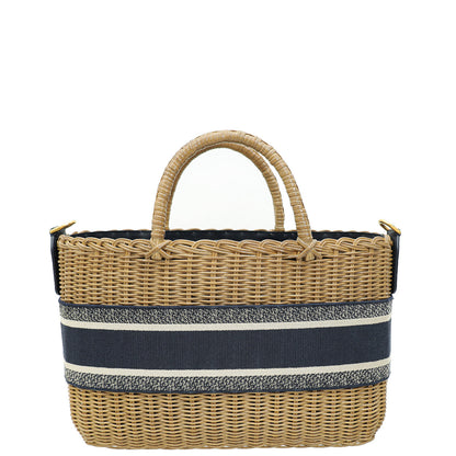 Christian Dior Bicolor Oblique Jacquard Wicker Basket Bag