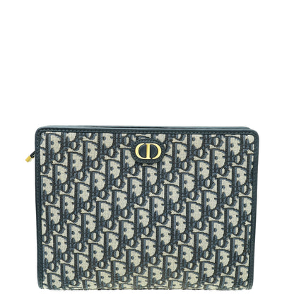 Christian Dior Navy Blue Oblique 30 Montaigne Medium Pouch