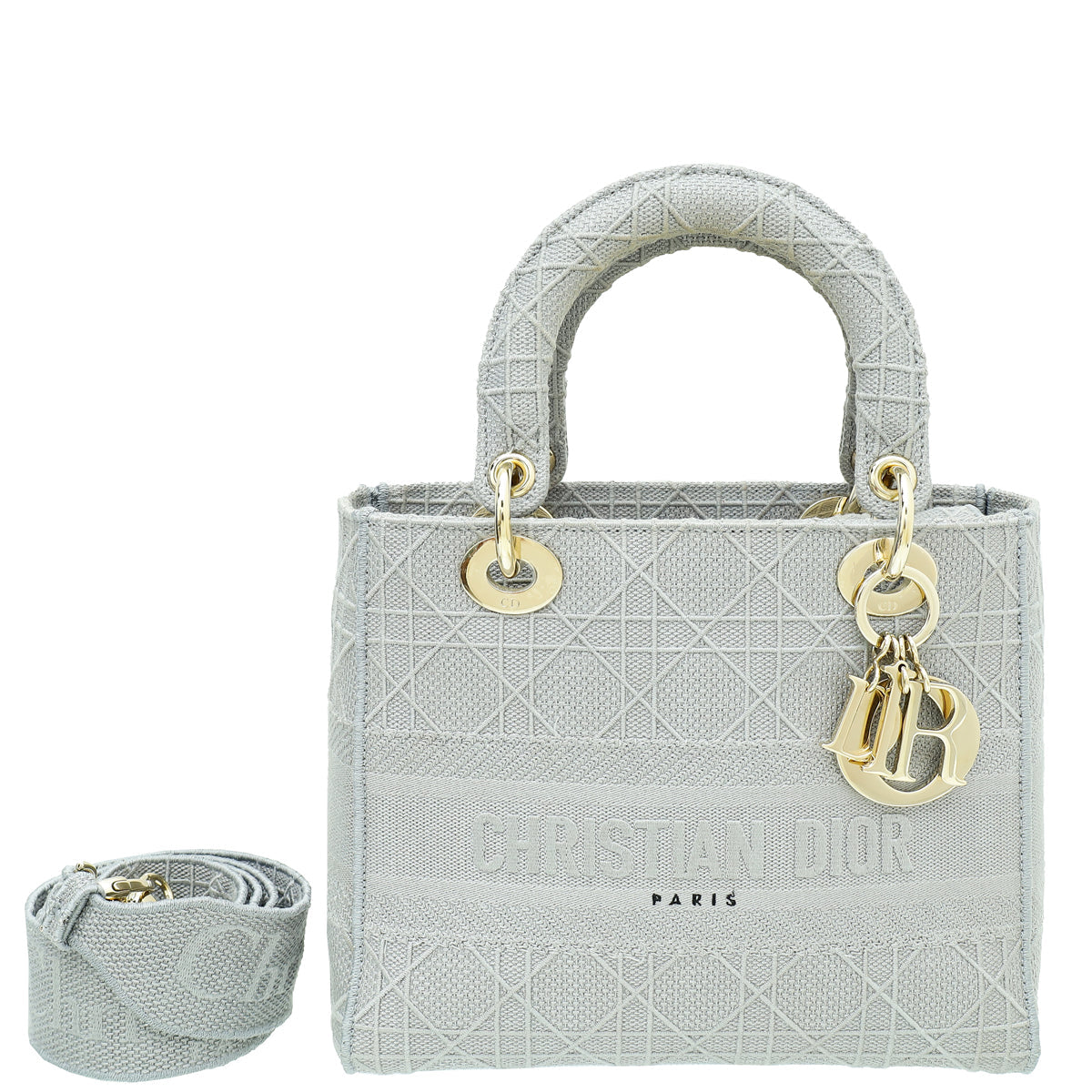 Christian Dior Grey Lady D-Lite Cannage Embroidery Medium Bag