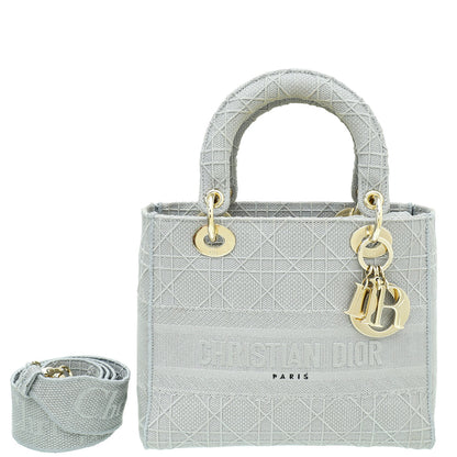 Christian Dior Grey Lady D-Lite Cannage Embroidery Medium Bag