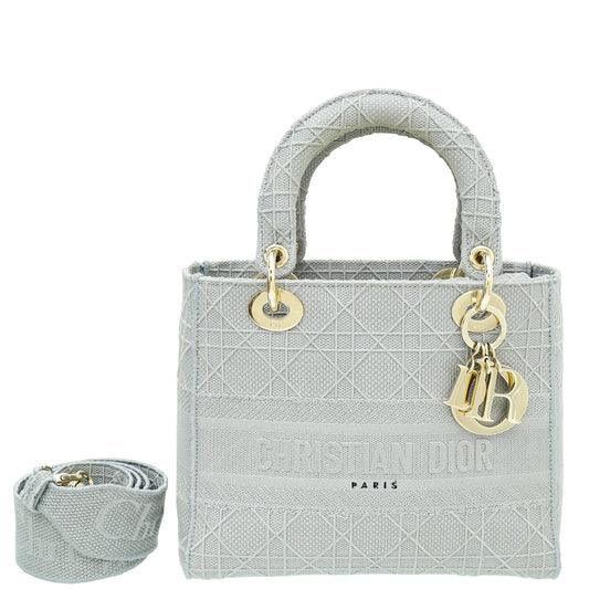 Christian Dior Grey Lady D-Lite Cannage Embroidery Medium Bag