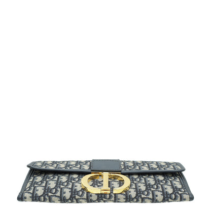 Christian Dior Navy Blue Oblique 30 Montaigne Chain Clutch