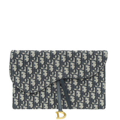 Christian Dior Navy Blue Oblique Saddle Pouch Clutch