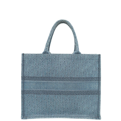 Christian Dior Dark Blue Oblique Denim Jacquard Book Tote Large Bag