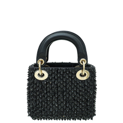 Christian Dior Black Lady Dior Micro Mirrors Beads And Strass Bag