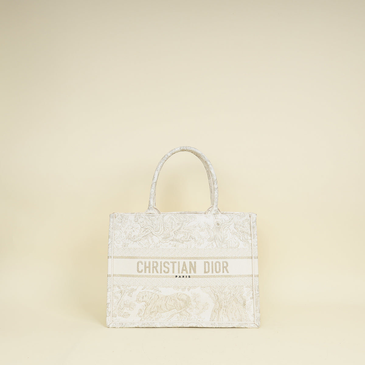 Christian Dior Bicolor Toile De Jouy Book Tote Medium Bag With Mu Initials