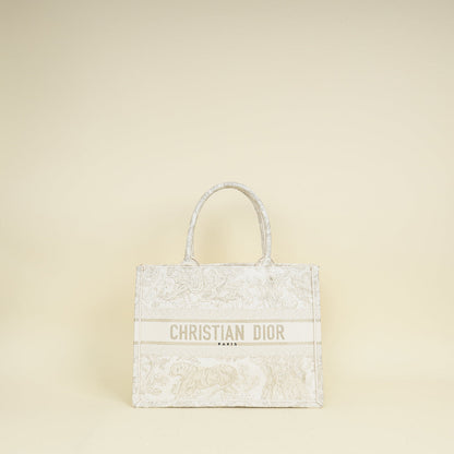 Christian Dior Bicolor Toile De Jouy Book Tote Medium Bag With Mu Initials