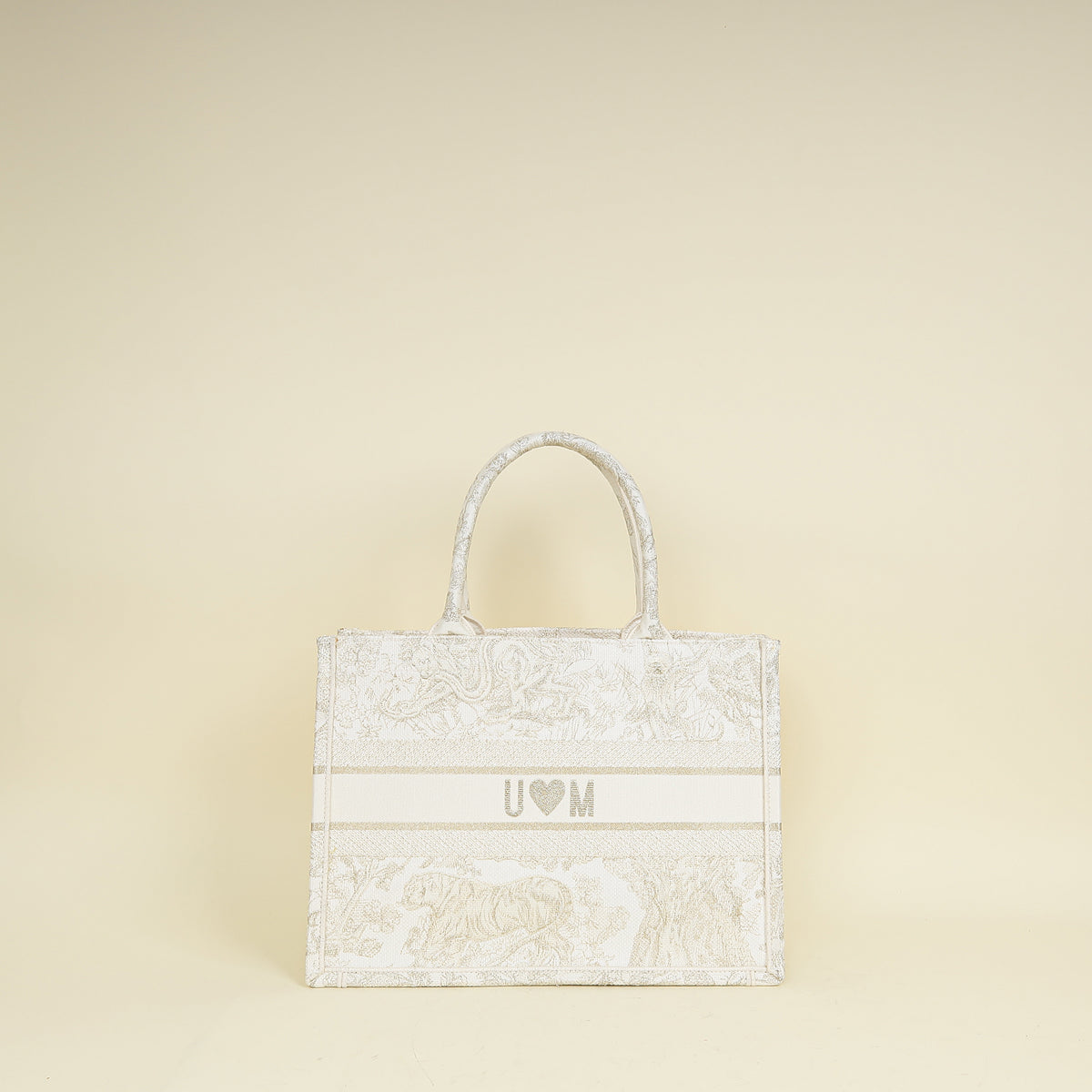 Christian Dior Bicolor Toile De Jouy Book Tote Medium Bag With Mu Initials