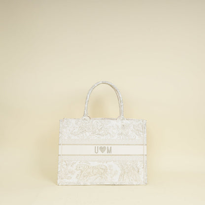 Christian Dior Bicolor Toile De Jouy Book Tote Medium Bag With Mu Initials