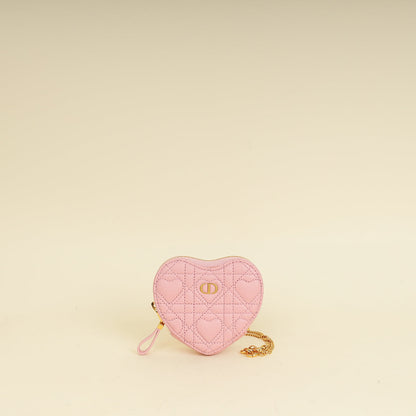 Christian Dior Pale Pink Dioramour Dior Caro Heart Pouch With Chain