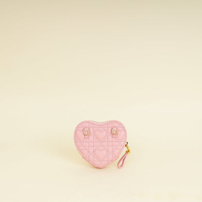 Christian Dior Pale Pink Dioramour Dior Caro Heart Pouch With Chain